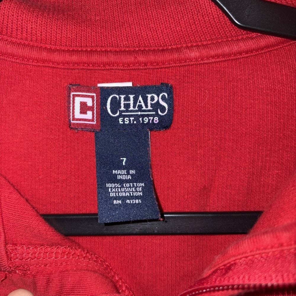 Chaps Kids Quarter Zip Sweater Red Youth Size 7 Long Sleeve Pullover Sweatshirt